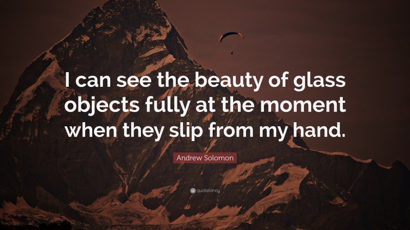 Andrew Solomon Quote: “I can see the beauty of glass objects fully at the moment when they slip from my hand.”