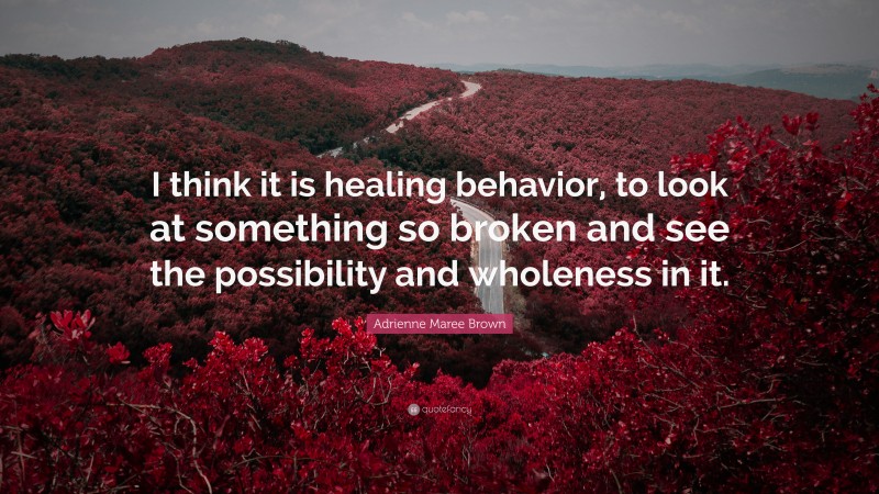 Adrienne Maree Brown Quote: “I think it is healing behavior, to look at something so broken and see the possibility and wholeness in it.”