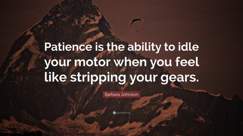 Barbara Johnson Quote: “Patience is the ability to idle your motor when you feel like stripping your gears.”