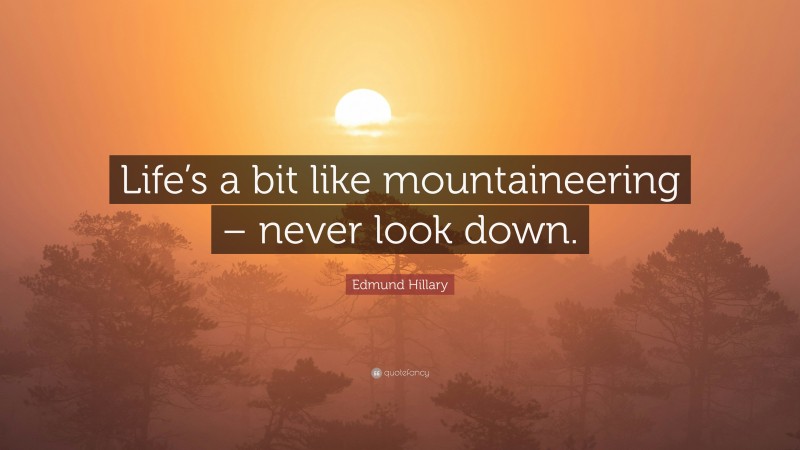 Edmund Hillary Quote: “Life’s a bit like mountaineering – never look down.”