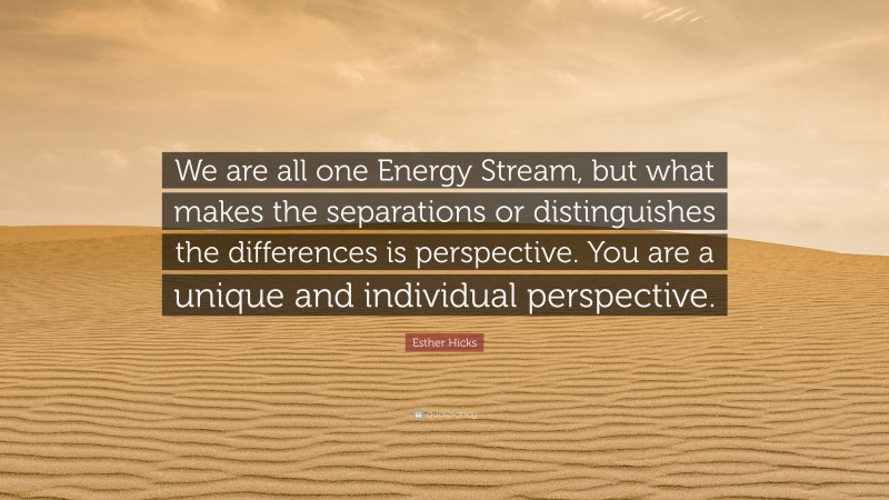 Esther Hicks Quote: “We are all one Energy Stream, but what makes the separations or distinguishes the differences is perspective. You are a unique and individual perspective.”