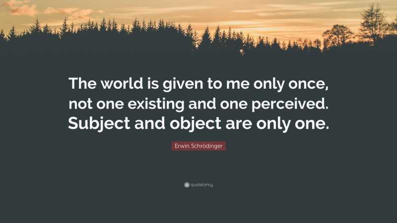 Erwin Schrödinger Quote: “The world is given to me only once, not one existing and one perceived. Subject and object are only one.”