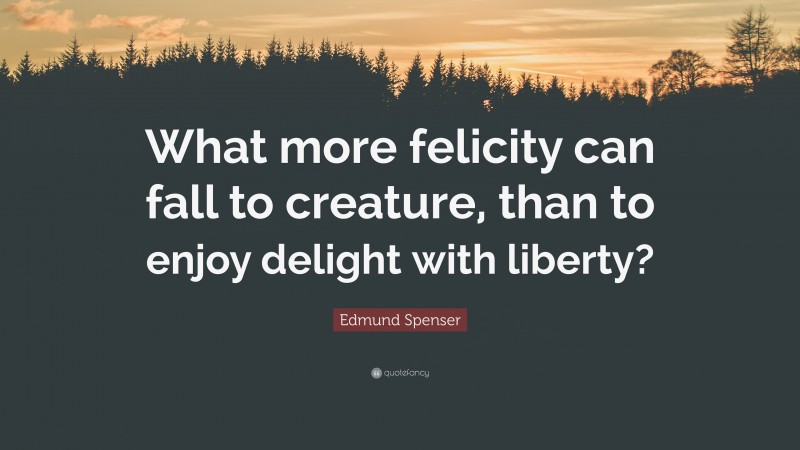 Edmund Spenser Quote: “What more felicity can fall to creature, than to enjoy delight with liberty?”