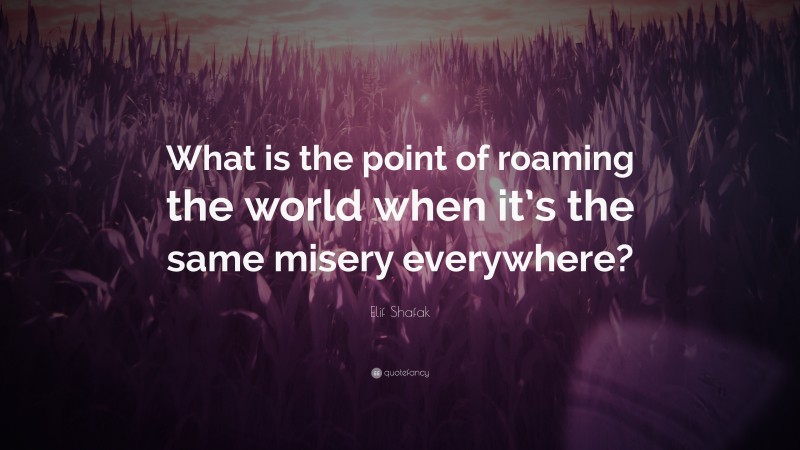 Elif Shafak Quote: “What is the point of roaming the world when it’s the same misery everywhere?”