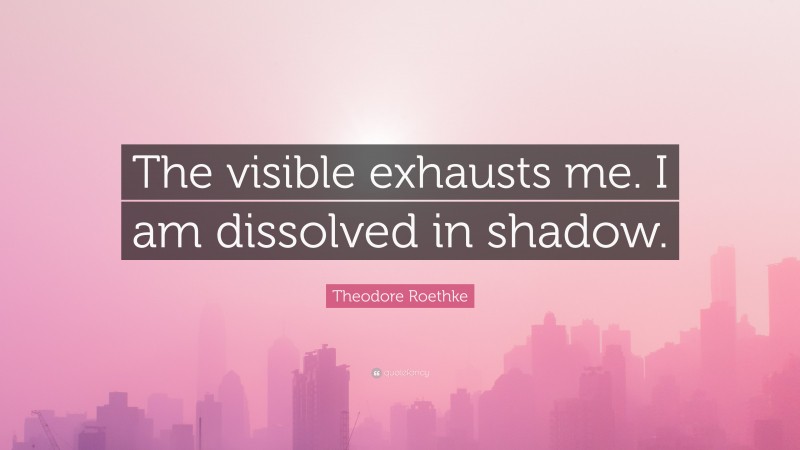 Theodore Roethke Quote: “The visible exhausts me. I am dissolved in shadow.”
