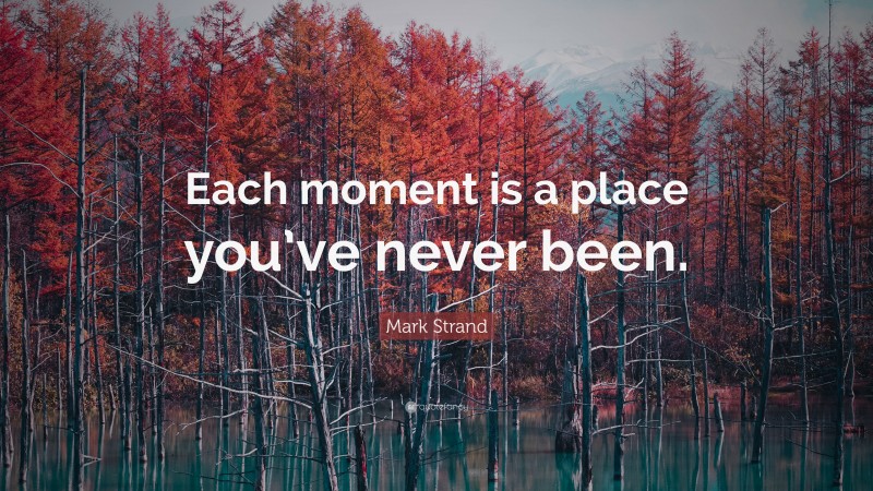Mark Strand Quote: “Each moment is a place you’ve never been.”