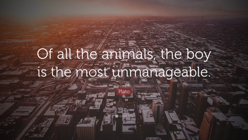 Plato Quote: “Of all the animals, the boy is the most unmanageable.”