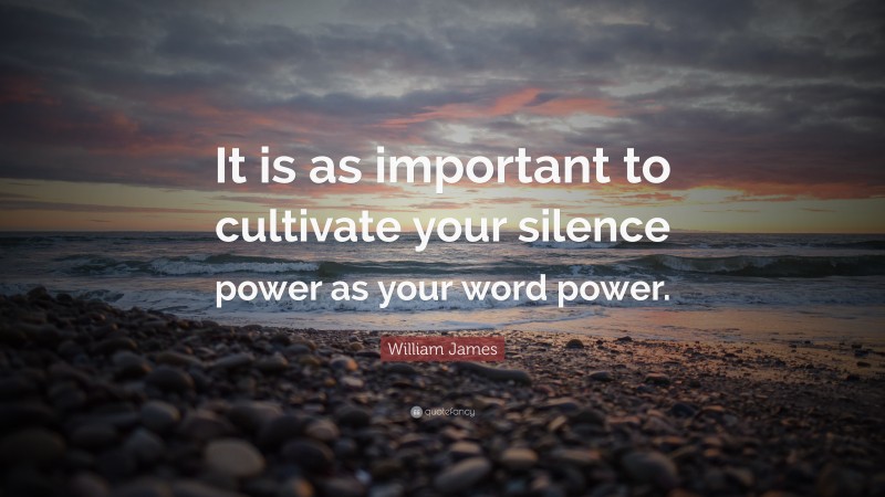 William James Quote: “It is as important to cultivate your silence power as your word power.”