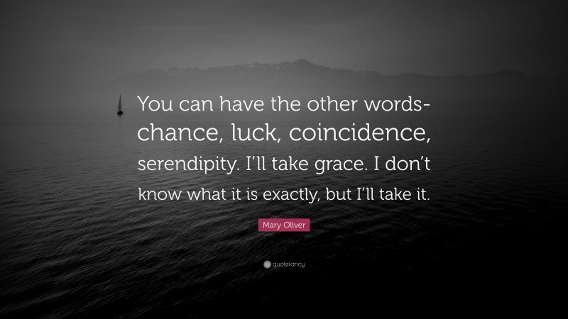 Mary Oliver Quote: “You can have the other words-chance, luck, coincidence, serendipity. I’ll take grace. I don’t know what it is exactly, but I’ll take it.”