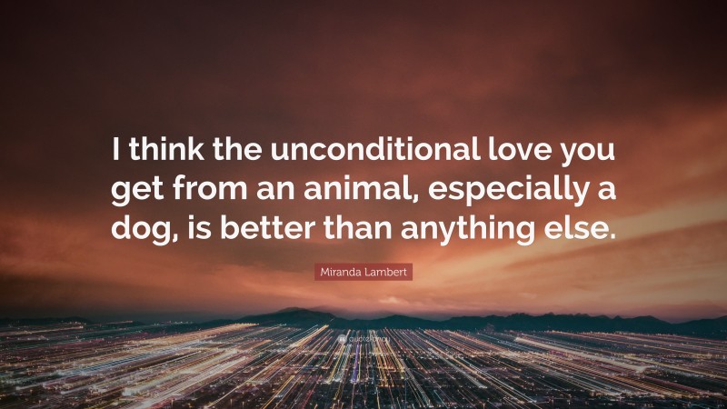 Miranda Lambert Quote: “I think the unconditional love you get from an animal, especially a dog, is better than anything else.”