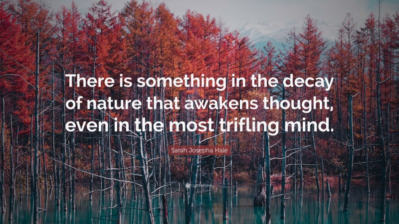 Sarah Josepha Hale Quote: “There is something in the decay of nature that awakens thought, even in the most trifling mind.”