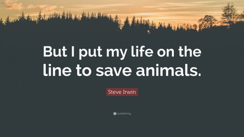 Steve Irwin Quote: “But I put my life on the line to save animals.”
