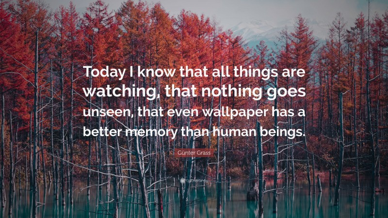 Günter Grass Quote: “Today I know that all things are watching, that nothing goes unseen, that even wallpaper has a better memory than human beings.”