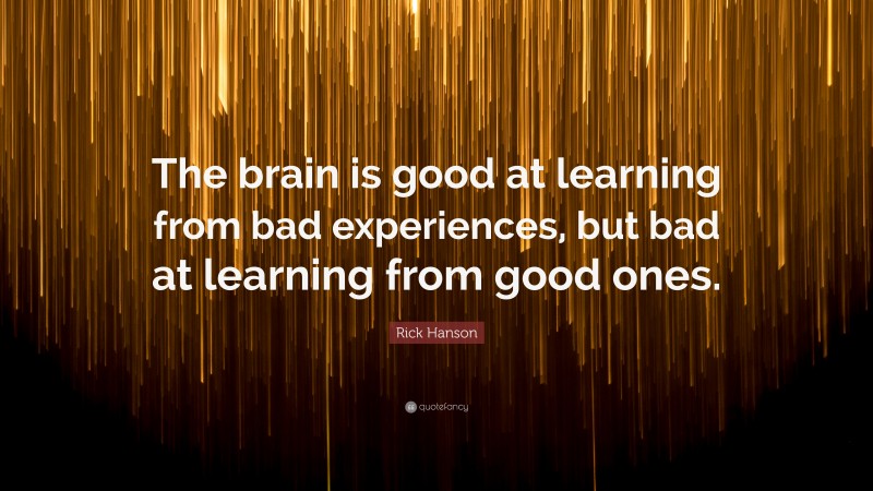 Rick Hanson Quote: “The brain is good at learning from bad experiences, but bad at learning from good ones.”
