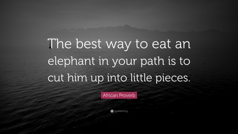 African Proverb Quote: “The best way to eat an elephant in your path is to cut him up into little pieces.”