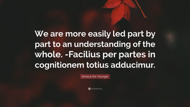 Seneca the Younger Quote: “We are more easily led part by part to an understanding of the whole. -Facilius per partes in cognitionem totius adducimur.”