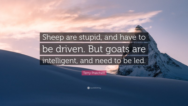 Terry Pratchett Quote: “Sheep are stupid, and have to be driven. But goats are intelligent, and need to be led.”