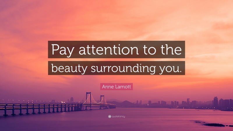 Anne Lamott Quote: “Pay attention to the beauty surrounding you.”