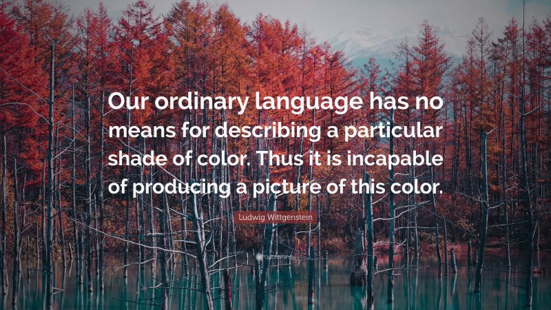 Ludwig Wittgenstein Quote: “Our ordinary language has no means for describing a particular shade of color. Thus it is incapable of producing a picture of this color.”