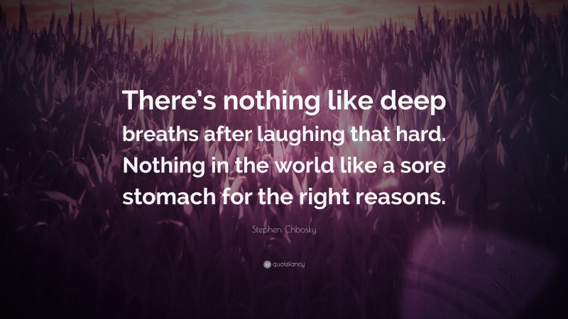 Stephen Chbosky Quote: “There’s nothing like deep breaths after laughing that hard. Nothing in the world like a sore stomach for the right reasons.”
