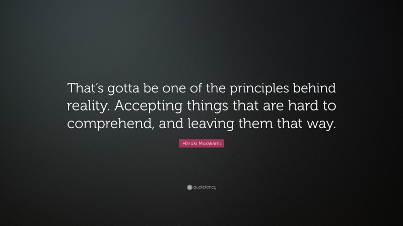 Haruki Murakami Quote: “That’s gotta be one of the principles behind reality. Accepting things that are hard to comprehend, and leaving them that way.”