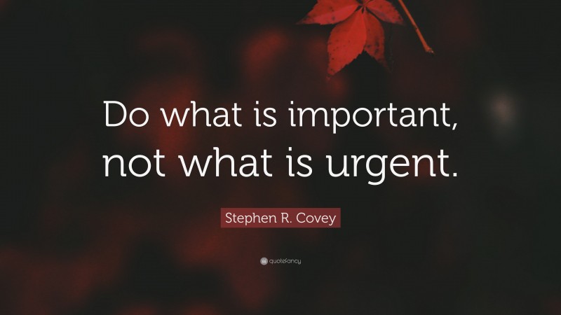 Stephen R. Covey Quote: “Do what is important, not what is urgent.”