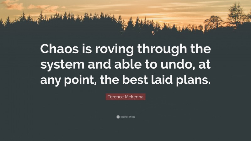 Terence McKenna Quote: “Chaos is roving through the system and able to undo, at any point, the best laid plans.”