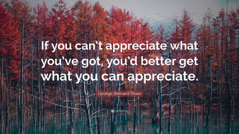 George Bernard Shaw Quote: “If you can’t appreciate what you’ve got, you’d better get what you can appreciate.”
