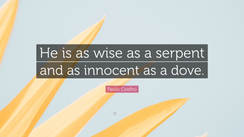 Paulo Coelho Quote: “He is as wise as a serpent and as innocent as a dove.”