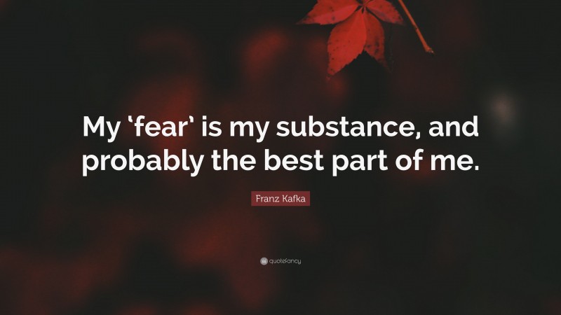 Franz Kafka Quote: “My ‘fear’ is my substance, and probably the best part of me.”