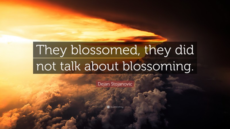 Dejan Stojanovic Quote: “They blossomed, they did not talk about blossoming.”