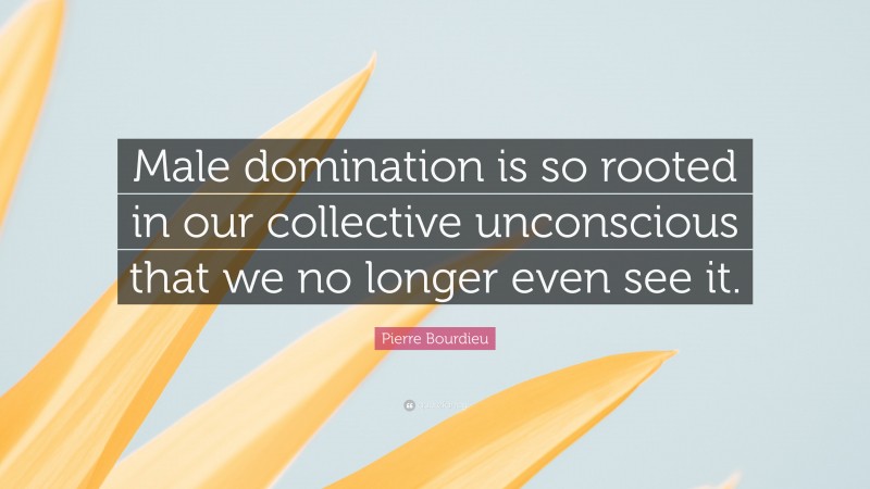 Pierre Bourdieu Quote: “Male domination is so rooted in our collective unconscious that we no longer even see it.”