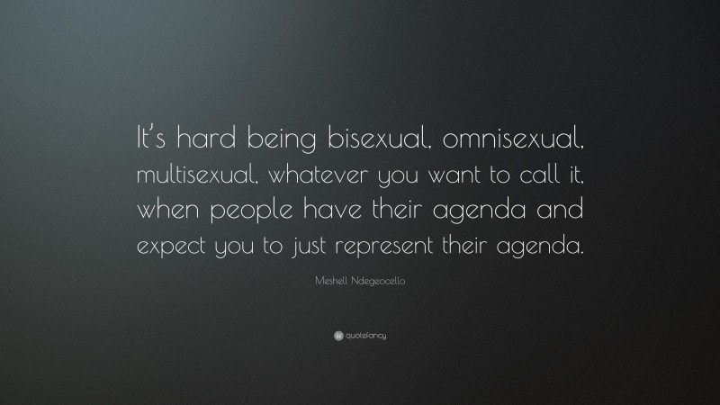 Meshell Ndegeocello Quote: “It’s hard being bisexual, omnisexual, multisexual, whatever you want to call it, when people have their agenda and expect you to just represent their agenda.”