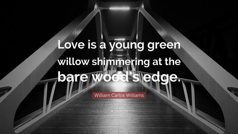 William Carlos Williams Quote: “Love is a young green willow shimmering at the bare wood’s edge.”