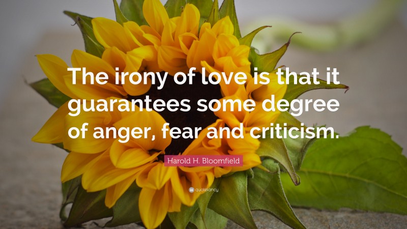 Harold H. Bloomfield Quote: “The irony of love is that it guarantees some degree of anger, fear and criticism.”