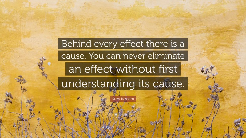 Suzy Kassem Quote: “Behind every effect there is a cause. You can never eliminate an effect without first understanding its cause.”