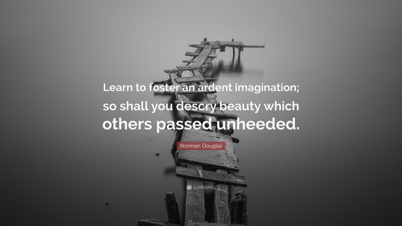 Norman Douglas Quote: “Learn to foster an ardent imagination; so shall you descry beauty which others passed unheeded.”