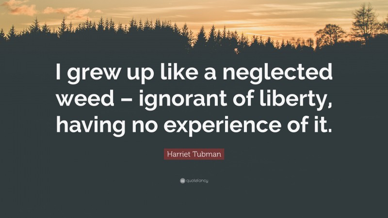 Harriet Tubman Quote: “I grew up like a neglected weed – ignorant of liberty, having no experience of it.”