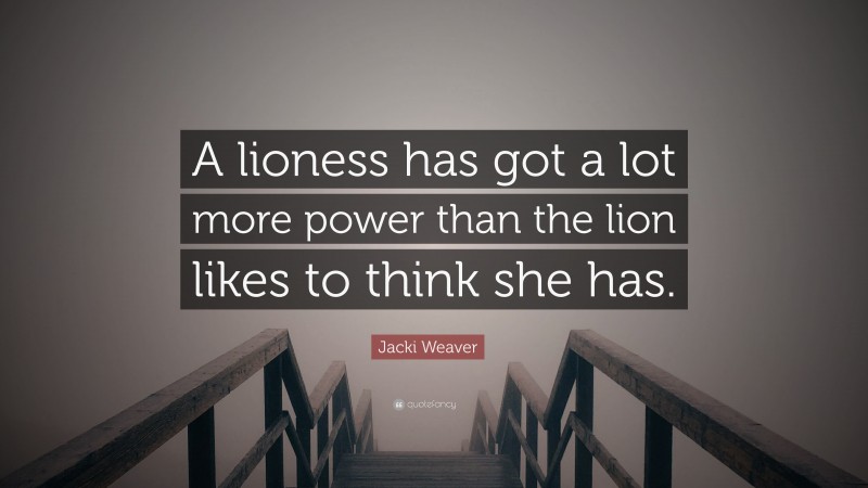 Jacki Weaver Quote: “A lioness has got a lot more power than the lion likes to think she has.”