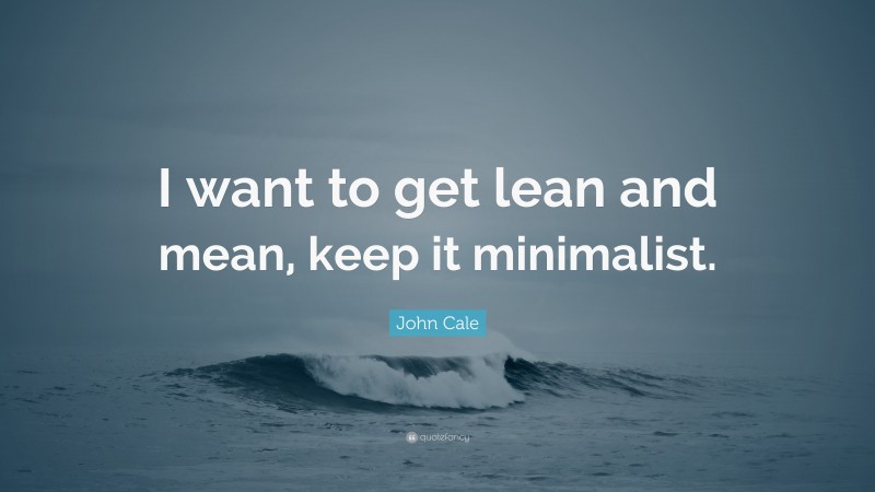 John Cale Quote: “I want to get lean and mean, keep it minimalist.”