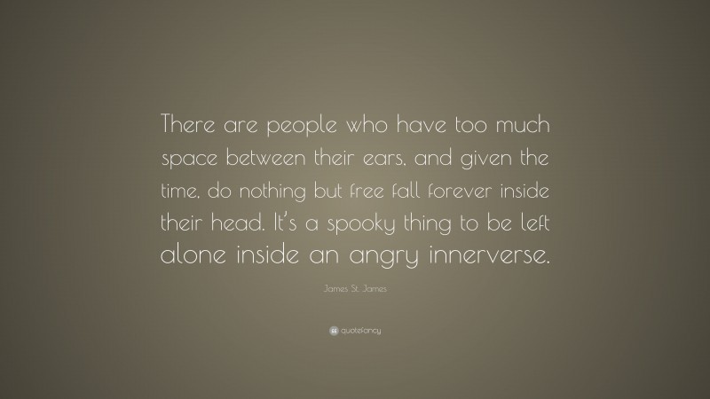 James St. James Quote: “There are people who have too much space between their ears, and given the time, do nothing but free fall forever inside their head. It’s a spooky thing to be left alone inside an angry innerverse.”