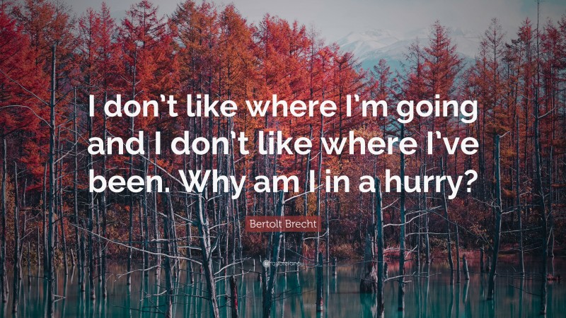 Bertolt Brecht Quote: “I don’t like where I’m going and I don’t like where I’ve been. Why am I in a hurry?”