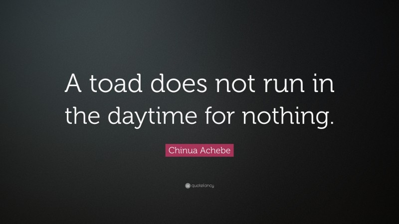 Chinua Achebe Quote: “A toad does not run in the daytime for nothing.”