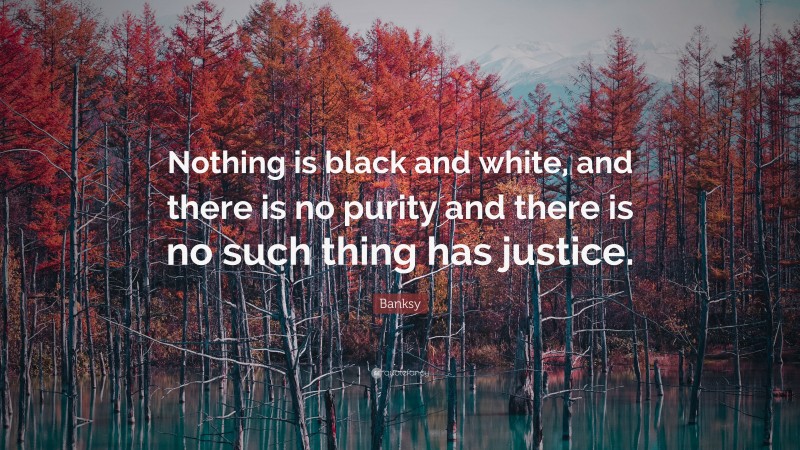 Banksy Quote: “Nothing is black and white, and there is no purity and there is no such thing has justice.”
