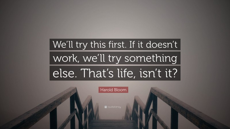 Harold Bloom Quote: “We’ll try this first. If it doesn’t work, we’ll try something else. That’s life, isn’t it?”
