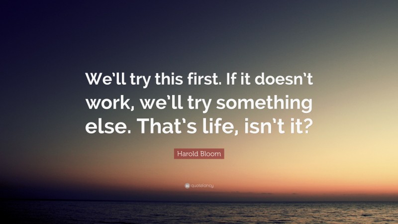 Harold Bloom Quote: “We’ll try this first. If it doesn’t work, we’ll try something else. That’s life, isn’t it?”