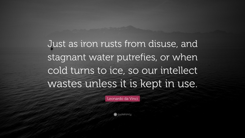 Leonardo da Vinci Quote: “Just as iron rusts from disuse, and stagnant water putrefies, or when cold turns to ice, so our intellect wastes unless it is kept in use.”