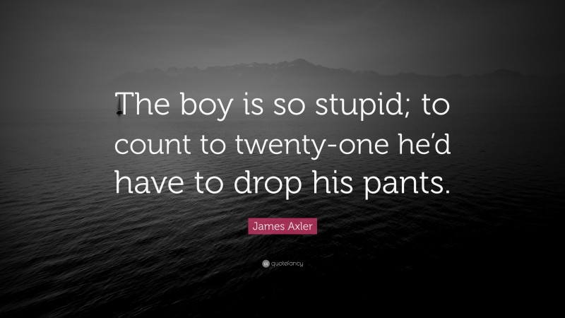 James Axler Quote: “The boy is so stupid; to count to twenty-one he’d have to drop his pants.”