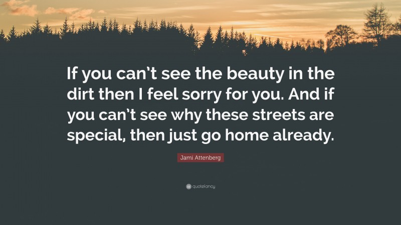Jami Attenberg Quote: “If you can’t see the beauty in the dirt then I feel sorry for you. And if you can’t see why these streets are special, then just go home already.”