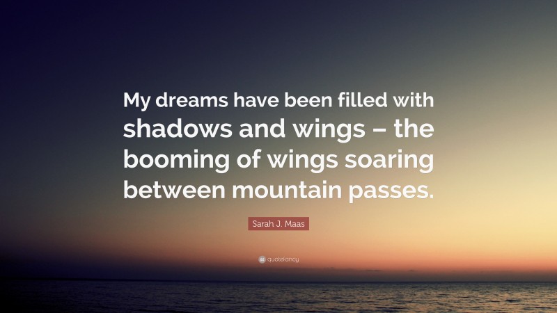 Sarah J. Maas Quote: “My dreams have been filled with shadows and wings – the booming of wings soaring between mountain passes.”